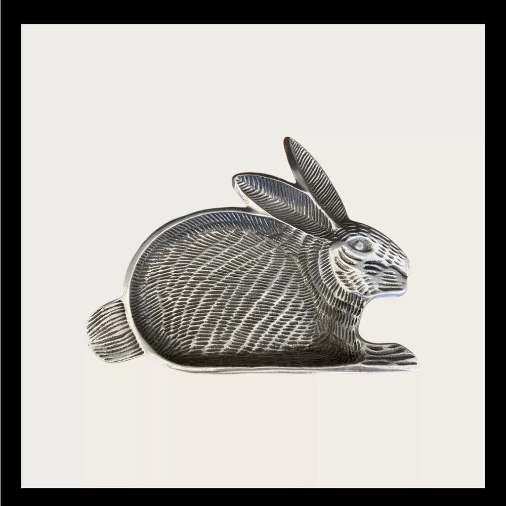 Vintage Pewter Rabbit Dish / Tray 10x10